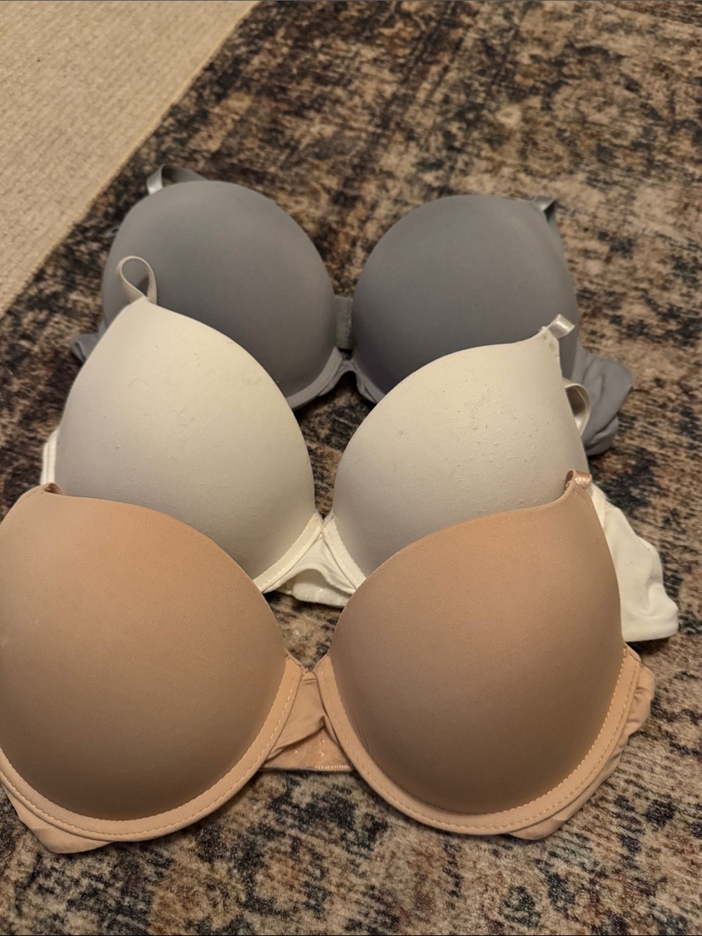 Essentials 3-Pack Molded Bras in Taupe, White & Gray